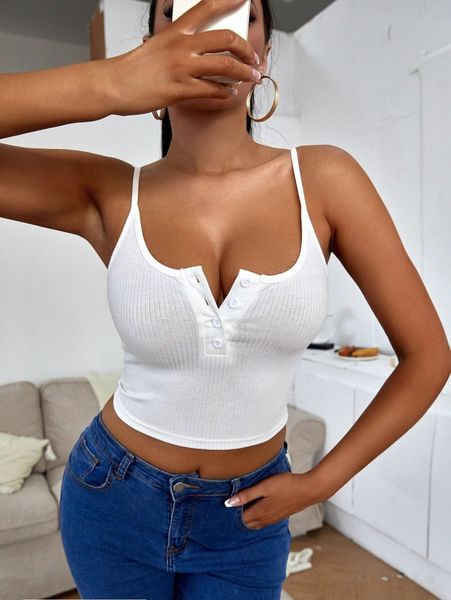 

sxy half button crop cami 66yb#, White