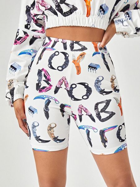 

x cute but psycho all over knife print biker shorts z9rk#, Black