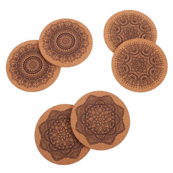 

mats & pads 6pcs mandala pattern wooden coasters heat resistant cup (assorted color)