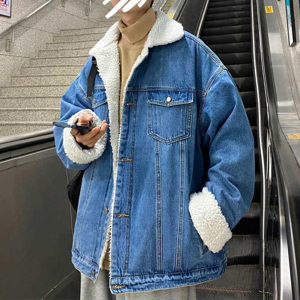 

men's jackets men blue jean outerwear warm denim coats mens lambswool liner thicker winter fashion cowboy 3xl-s nvc1, Black;brown