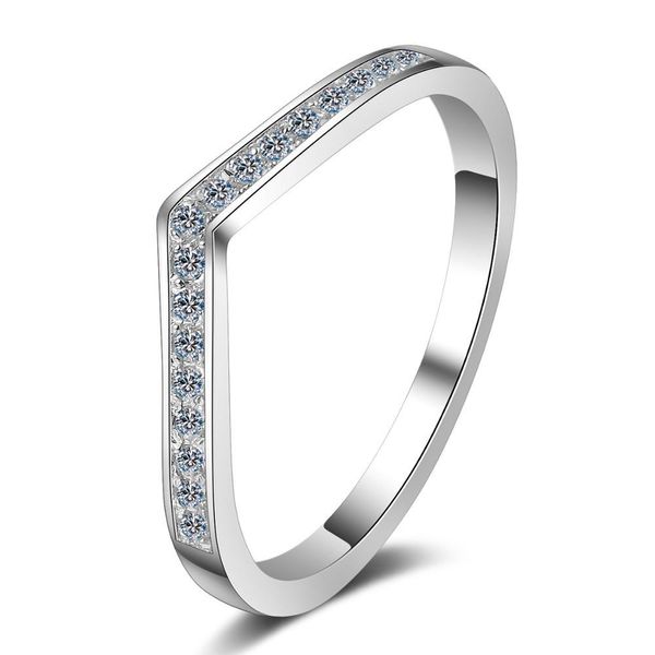 Anziw 925 Стерлинговое серебро Moissanite Diamond 0.13CT Простая V-образная половина вечности Обручальное кольцо для женщин Ювелирные подарки