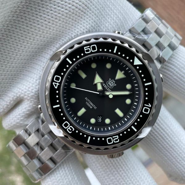 

wristwatches steeldive design sd1978 luxury watch oversize 53.6mm integrated shell swiss luminous 1000m waterproof nh35 mechanical dive, Slivery;brown