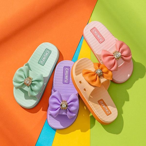 

slipper girls sandals platform shoes summer lovely bow indoor outdoor flip-flops beach female slippers, Black;grey
