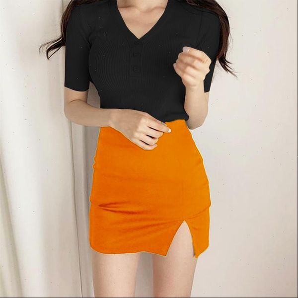 

2021 new arrival women fashion striped orange bandage skirt 2021 designer split party pencil skirt 40cm, Black
