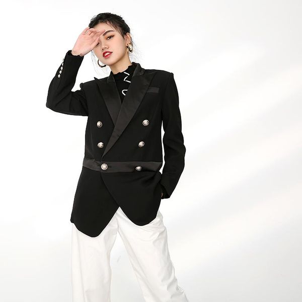 

sleeve loose long cardigan jacket, women's new lapel, black irregular jacket, double button, fashion spring autumn 2021, White;black