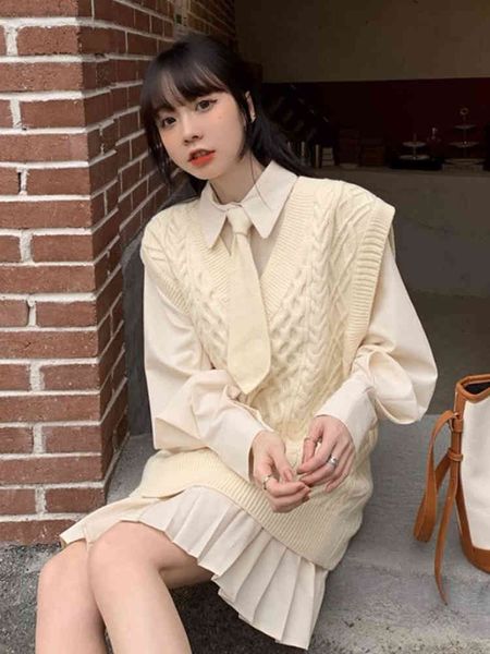 

women's sweaters salt sweet torsion of knitted or crocheted waistcoat plied dress small western style fashion two-piece assembly dq3j, White;black