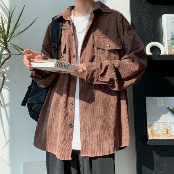 

men's casual shirts inxyz 2021 fashion corduroy shirt solid color large size japanese jacket women's spring autumn, White;black