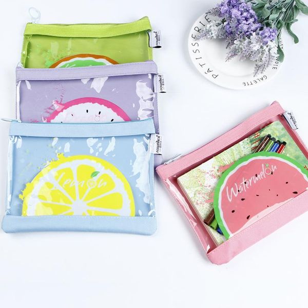 

storage bags fruit pattern pvc waterproof transparent toiletry makeup travel portable cosmetic bag organizer case students pencil box