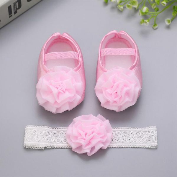 

first walkers 0-18 months 2pieces set baby girl infants flower princess shoes floral headwear headband pography props elastic band