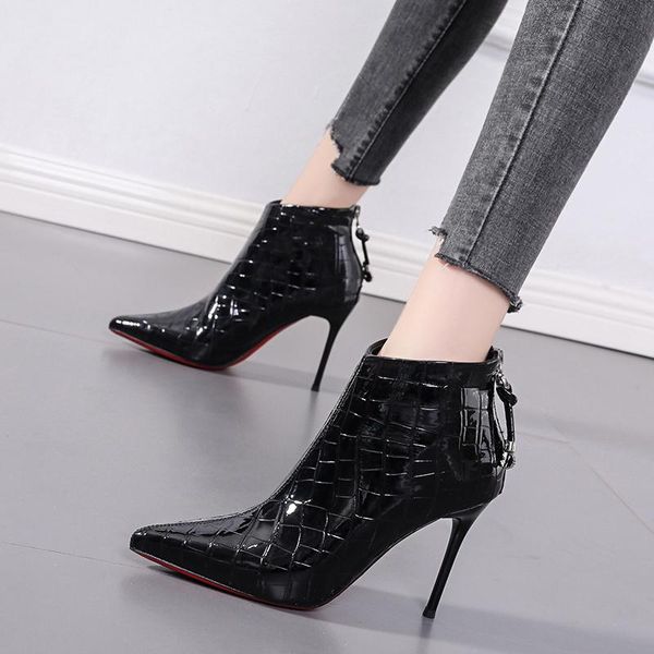 

boots ladies shoes 9cmheel dress fall for girls women black pointed toe ankle high heel botas mujer