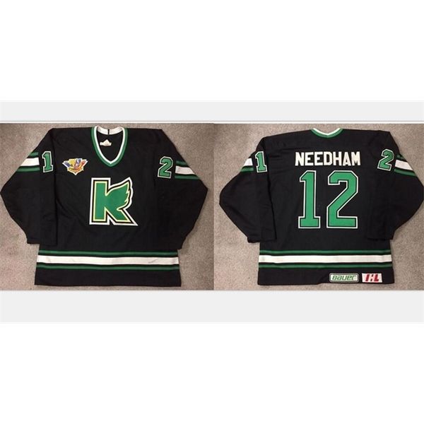 

goodjob men youth women vintage ed courtenay kalamazoo k wings game worn ihl 12 needham vintage hockey jersey size s-5xl, Black