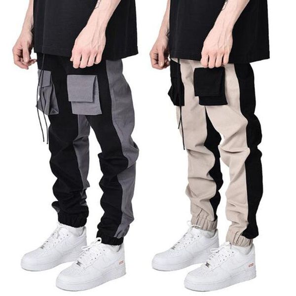 

men's pants cargo spring autumn tide brand loose polyester tie feet straight sports casual trousers europe and america clothing, Black