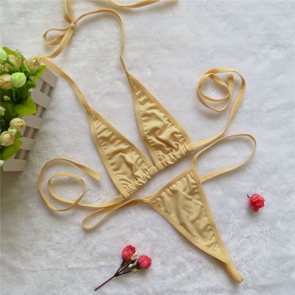 

micro bikini 2019 sling triangle open back thong japanese girl beach spa swimwear women swimsuit biquini bikinis monokini, Black