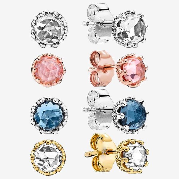 

stud authentic s925 sterling silver transparent gem shining crown earrings women's fashion jewelry gifts, Golden;silver