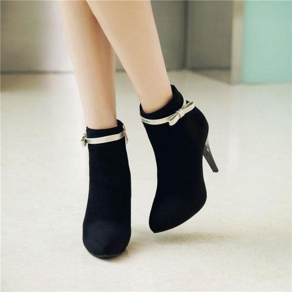 

boots big size 18 19 ma'am fine heel short bowknot fashion boot barrel high, Black