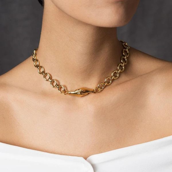 

chains hold hands necklace fashion style magnets clavicle chain, Silver