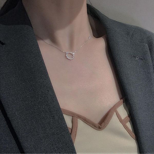 

micro inlaid zircon geometric circle simple mini necklace korean drama clavicle chain female simple birthday gift wind version, Golden;silver