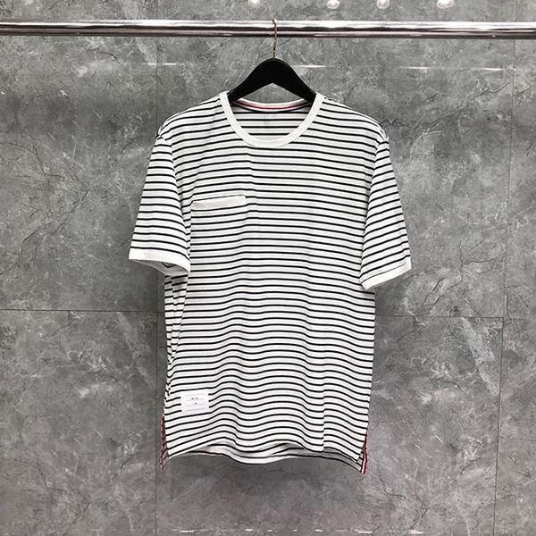 

men's t-shirts fashion 2021 brand t-shirt o-neck collar stripes short-sleeved loose men cotton summer casual clothing, White;black