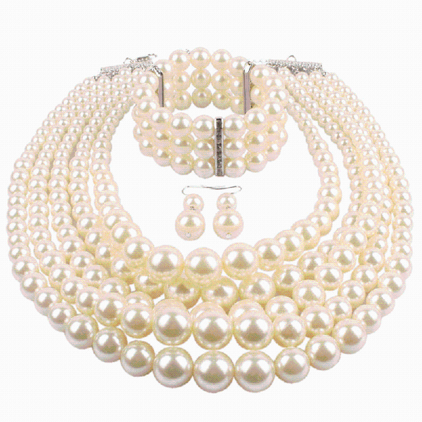 

chokers imitation pearl beaded three piece set multi-layer necklace personality jewelry accessories for women boho streetwear, Golden;silver