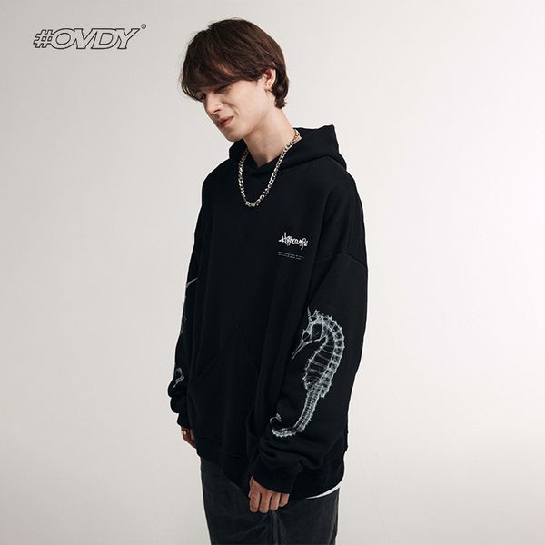 

wxwovdy 2021 autumn winter new fashion brand sweater coat seahorse theme printing casual inf personalized hoodie men, Black