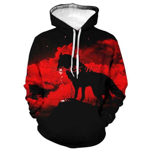 

men's hoodies & sweatshirts 3d printed wolf head series casual hoodie for couples fashion brand long sleeve, Black