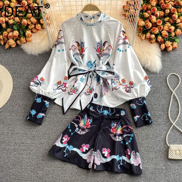

women's tracksuits deat women printing stand neck shirt shorts arrivals two piece set fashion temperament spring summer 2021 11d1403, Gray