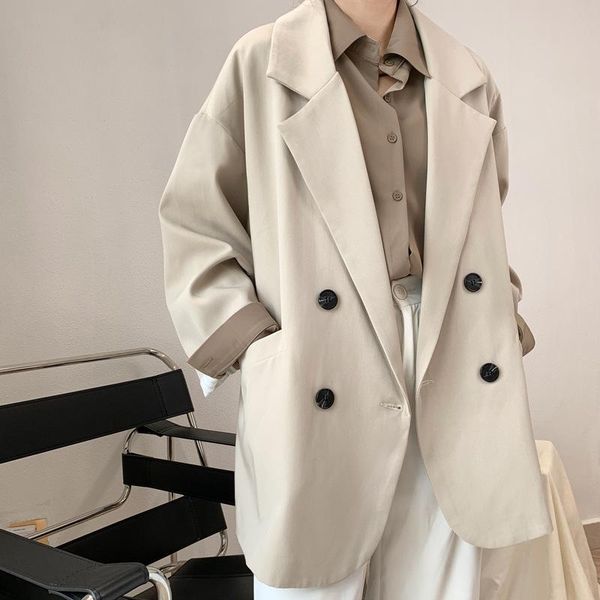 

women's suits & blazers 2021 autumn korean elegant casual blazer women double breasted loose solid suit jacket simple ol boyfriend styl, White;black