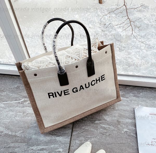 

Top Women Handbags Rive Gauche Tote Shopping Bag Handbag High Quality Fashion Linen Large Beach Bags Designer Travel Crossbody, Black