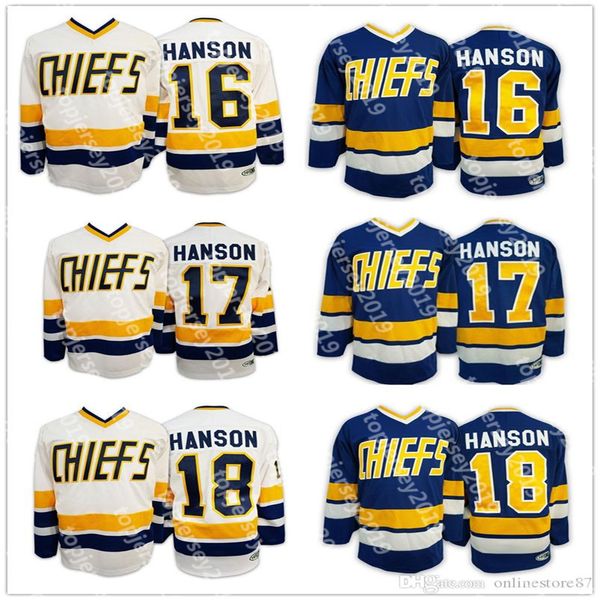 

retro charlestown 17 steve hanson 16 jack hanson 18 jeff hanson jerseys blue stitched embroidery customized jersey, Black