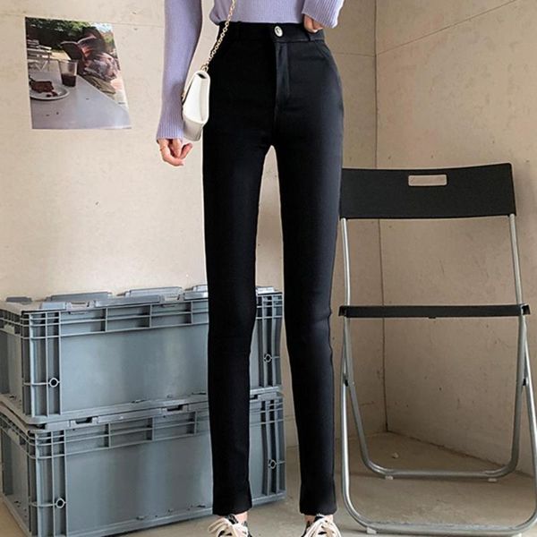 

women's pants & capris solid color women pencil high waist bottoms pockets skinny trousers streetwear leggings button slim summerÂ, Black;white
