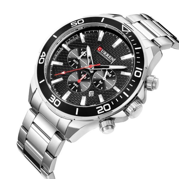 

wristwatches watches for men stainless steel band quartz wristwatch fashion brand curren chronograph and calendar male clock reloj hombre, Slivery;brown