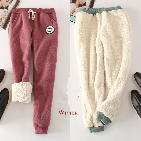 

women's pants & capris winter joggers women korean high waist wool liner sweatpants casual loose trousers fitness sport cargo woman, Black;white