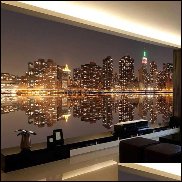 Wandaufkleber Hausdekoration Garten Hoge Kwaliteit Custom 3D Foto Behang City Night View Woonkamer TV Achtergrond Dekor Muurschildering Voor s