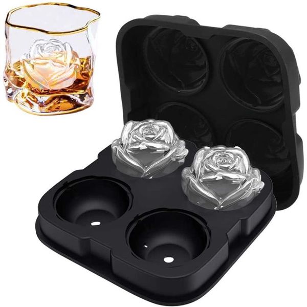 

baking moulds 4 cells big silicone ice cube maker form for candy cake pudding chocolate molds easy-release rose shape trays