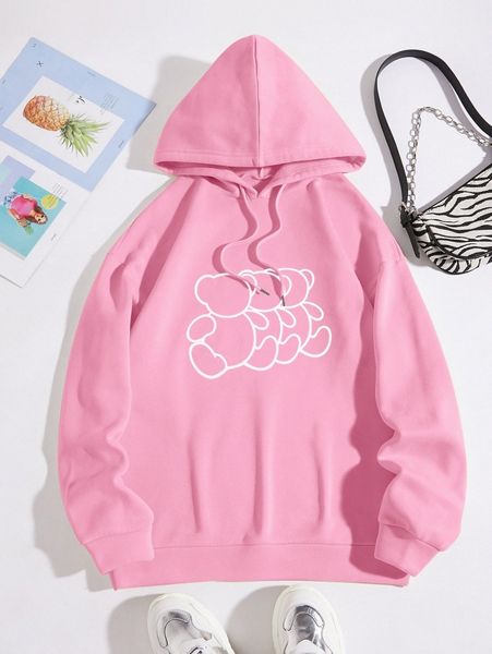 

cartoon print drawstring thermal hoodie i05p#, White;black