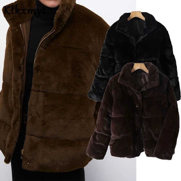 Klkxmyt Za Cappotti di pelliccia Donna Inverno Cappotto di moda Parka Elegante Spessa Capispalla calda Giacca finta Chaquetas Mujer 210527