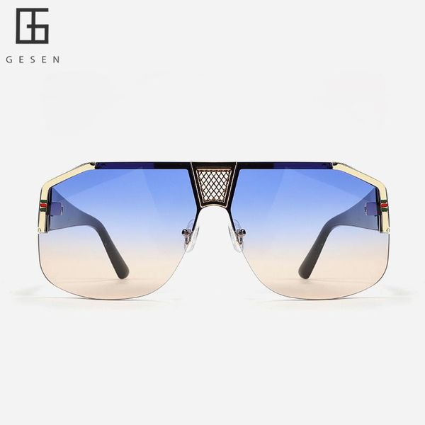 

sunglasses gesen half frame square fashion men gradient shades brand designer metal material women's sun glasses uv400, White;black