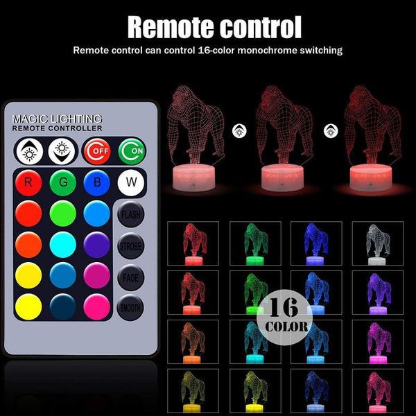 

dropshipping 3d print gorilla night light usb abs base diy night lamp for wedding christmas gift holiday light table desk lamp