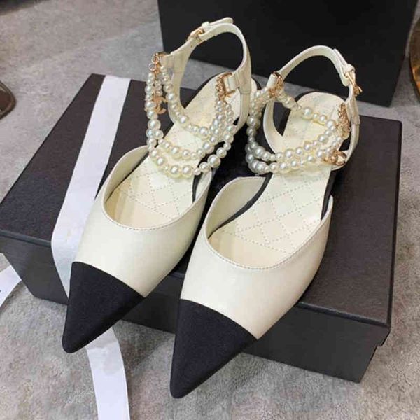 

dress shoes new flat women sandals pointed toe pearl buckle brand party catwalks nightclubs high-quality vzgq, Black