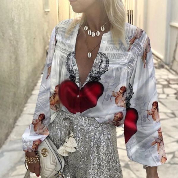 

new women elegant v-neck button design blouse shirts 2021 spring summer vintage lantern sleeve office lady fashion casual blusa vdi6, White
