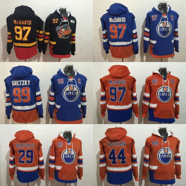 

97 connor mcdavid edmonton oilers hoodie 29 leon draisaitl 44 zack kassian 99 wayne gretzky hoodie sweater hockey jerseys, Black;red