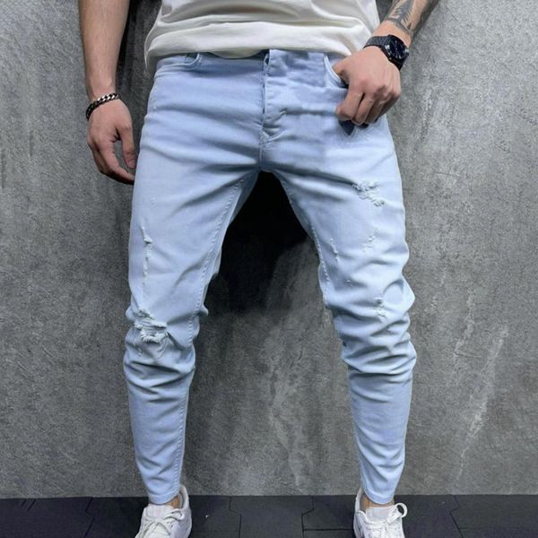 

men's jeans casual zipper open placket water milled feet woven trousers men clothing vaqueros de hombre pantalon homme ropa, Blue