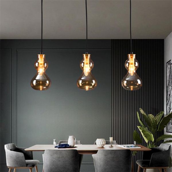 

pendant lamps nordic gourd glass bottle lights bedroom bedside lamp dining room restaurant bar single art deco hanging lighting