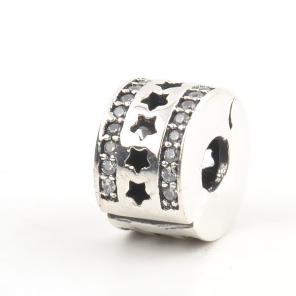 

pandach star with clear zircon 925 sterling silver clip bead charms fit original brecelet making diy jewelry for women cms015, Bronze;silver