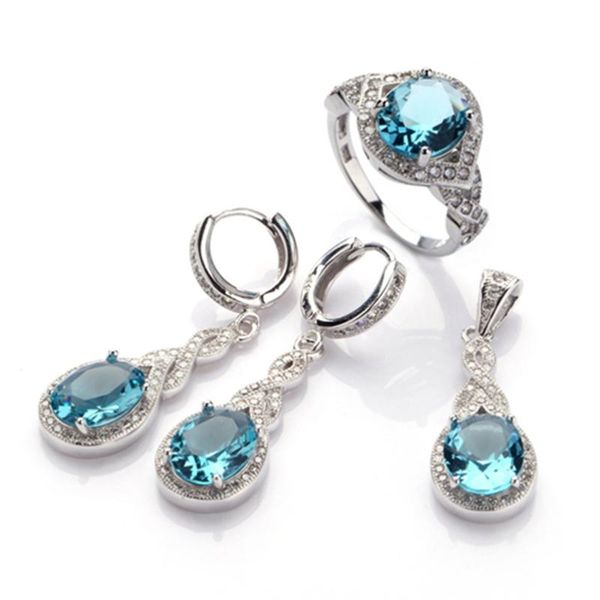 

earrings & necklace shunxunze charm jewelry sets for women's clothing accessories (ring/earring/pendant) blue cubic zirconia rhodium pl, Silver