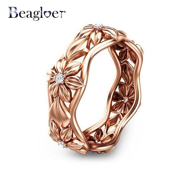 

wedding rings beagloer zircon engagement rose gold color flower female anel austrian crystals jewelry for women, Slivery;golden