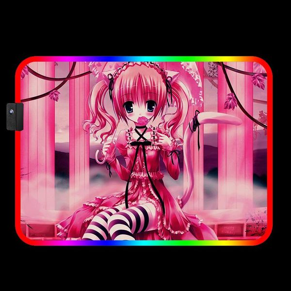

mouse pads & wrist rests led computer gaming pad anime gamer mousepad japan pink luminous keyboard desk mat large big table carpet backlight