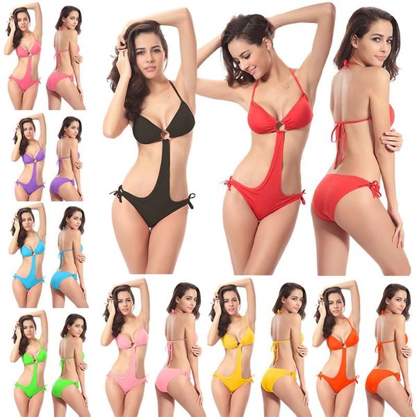 

one-piece suits one piece swimsuit women ringed removable padding bandage monokini vintage swimming wear swimwear female