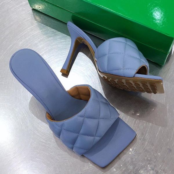 

sewing leather high heel mules square toe ins fashion brand slippers summer dress sandals shoes women slides, Black