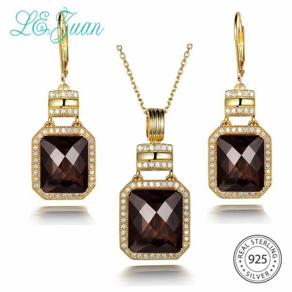 

bracelet, earrings & necklace l&zuan natural smoky quartz jewelry set for woman 925 sterling silver pendant/dangle white cz gold fine, Black